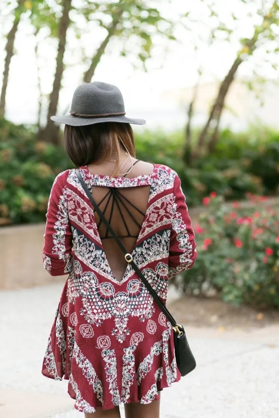 Free People Dress Smooth Talker Tunic Floral Boho Western Fairy Burgundy Size XS